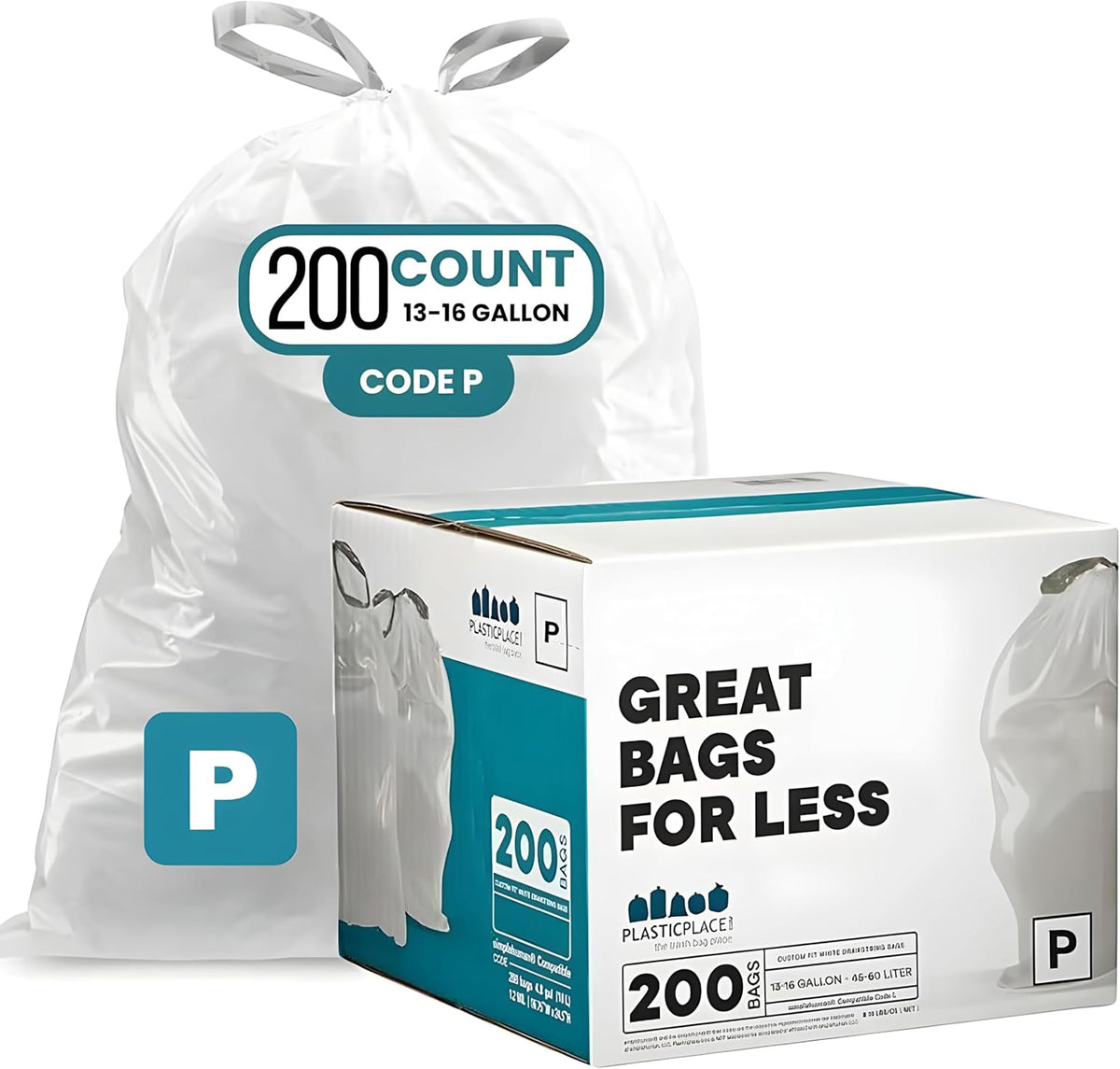 White Drawstring Trash Bags 13-16 Gallon 200 Count J569