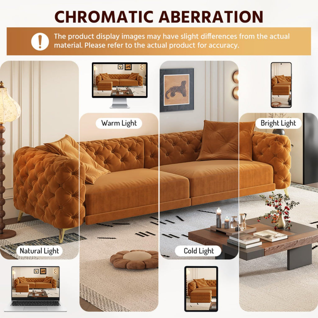 Orange Convertible Pull Out Sofa Bed Velvet Sleeper Sofa B49518