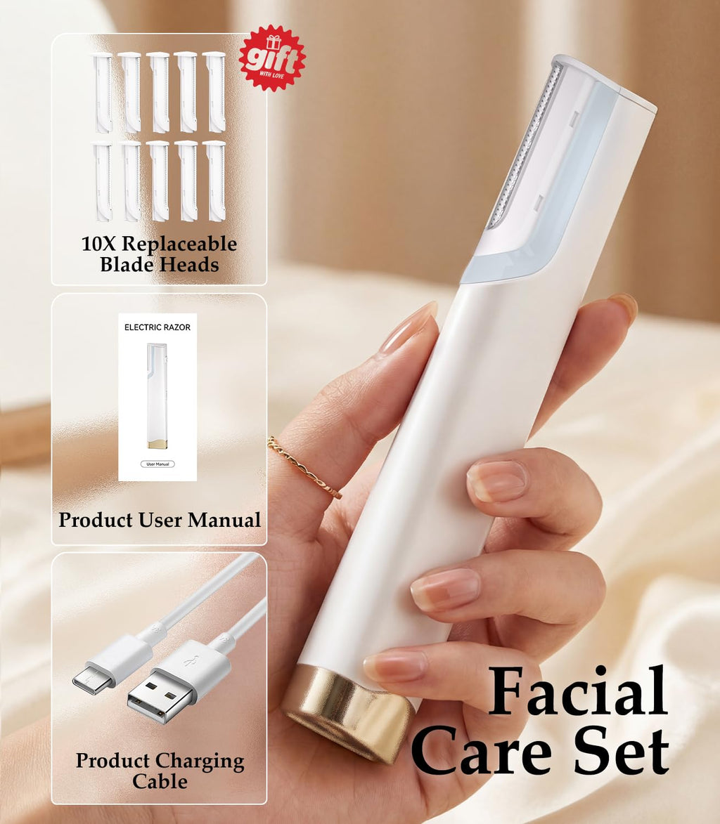 Rechargeable Dermaplaning Razor for Women Face with 10 Replacement Blades L68257