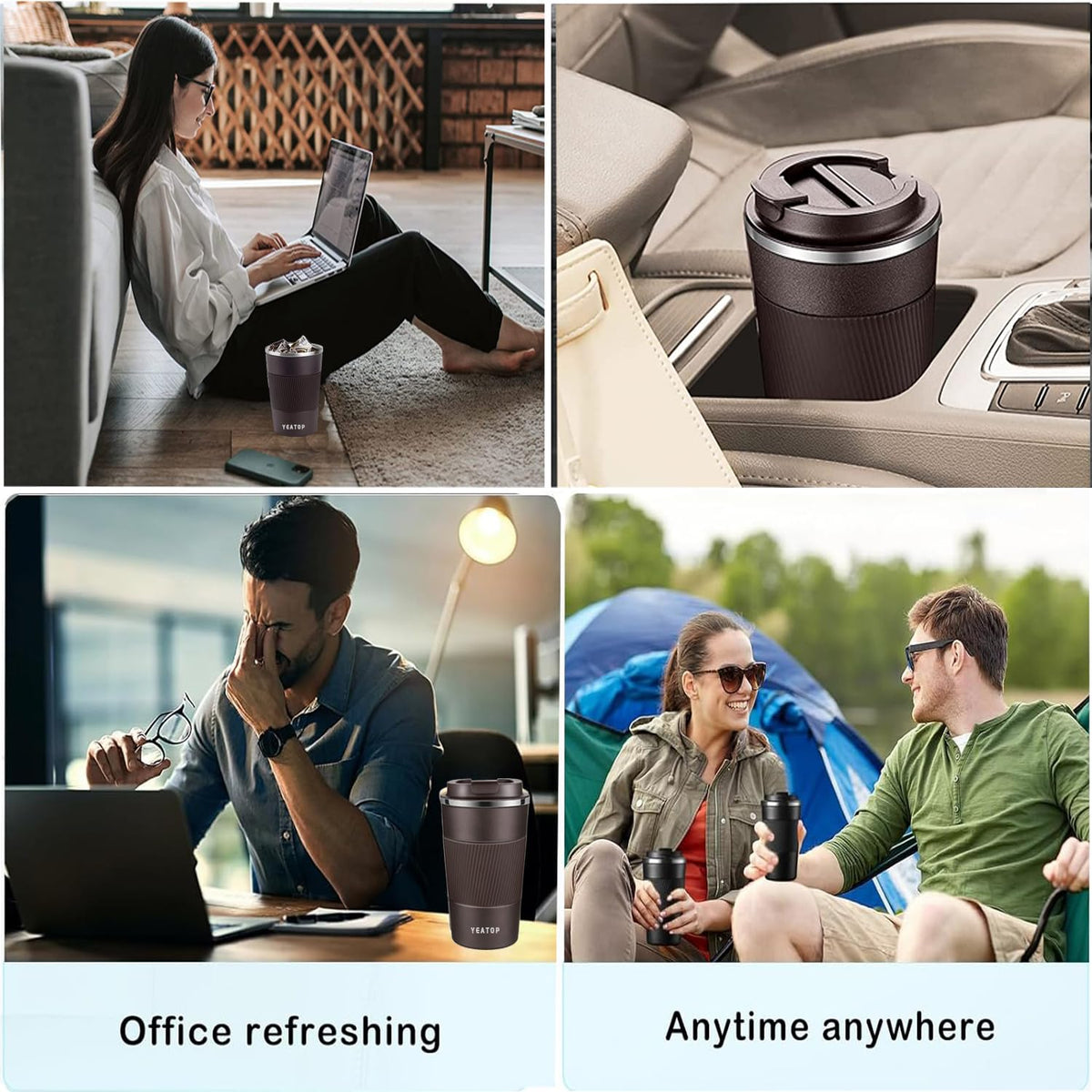 16 oz Stainless Steel Insulated Travel Coffee Mug with Lid H15847