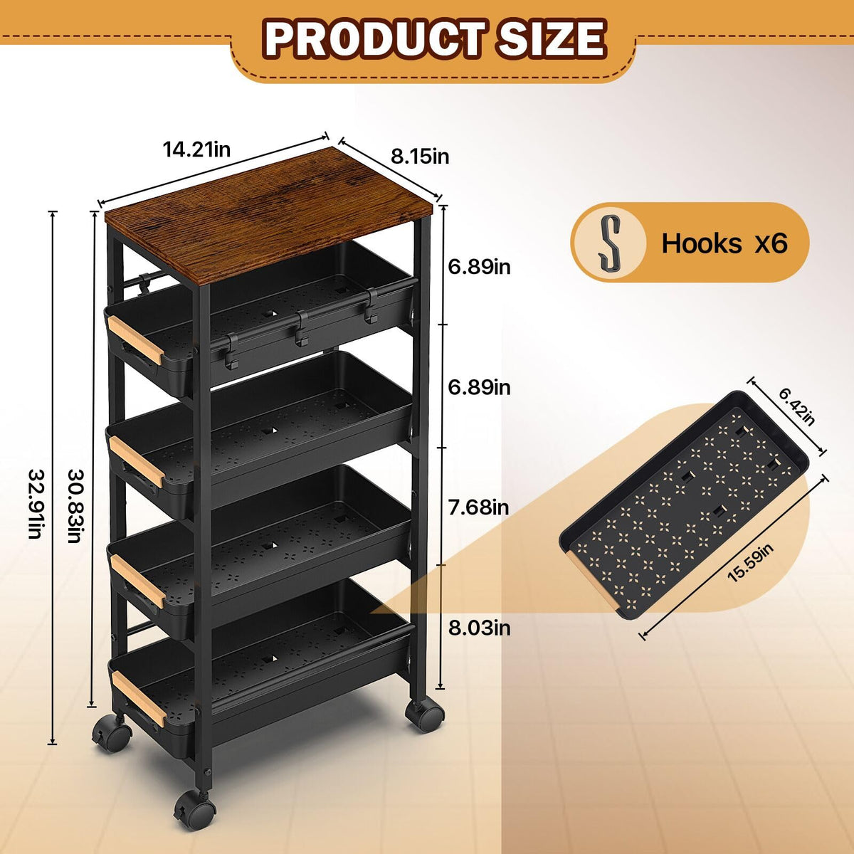 Slim Storage Cart with Wheels T898233