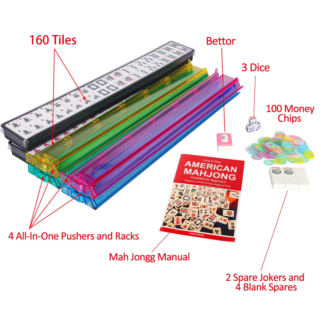 166 White Tiles Mahjong Set with Blue Carrying Bag T798