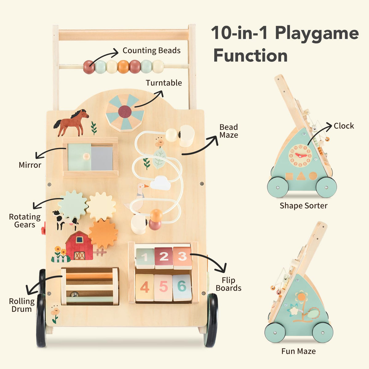Wooden Baby Walker with Activity Center D79102