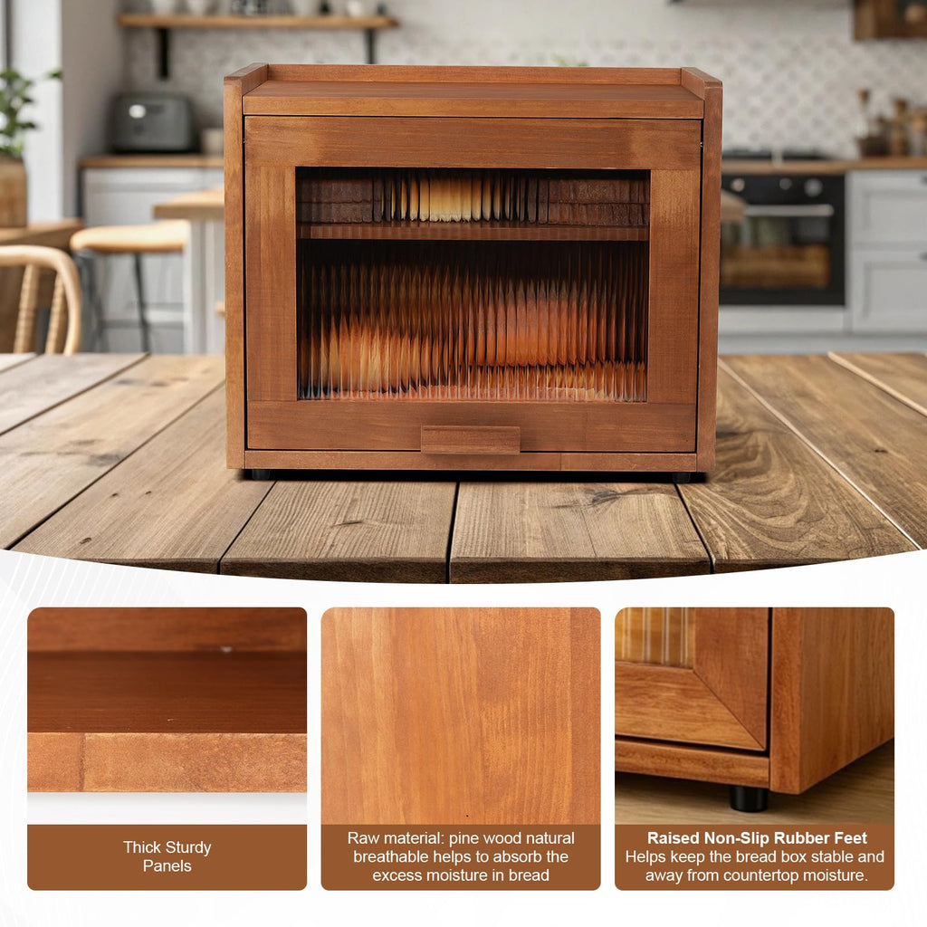 Brown 2 Tier Wooden Bread Box A36978