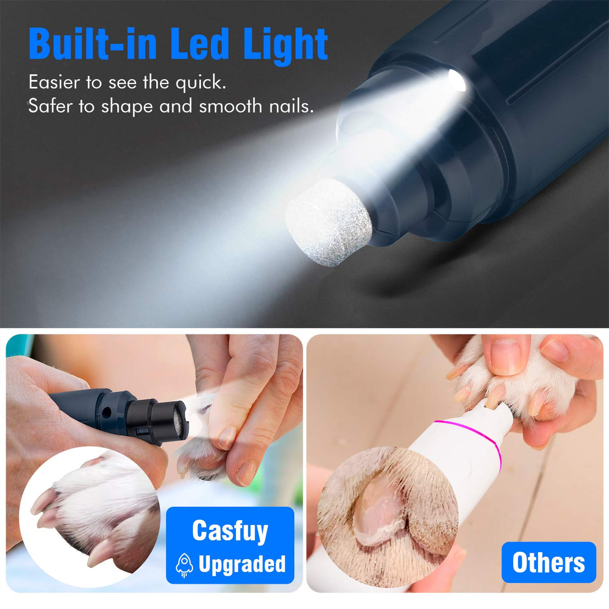 Dog Nail Grinder with LED Light 2-Speed Electric Pet Nail Trimmer Dark Blue L337274