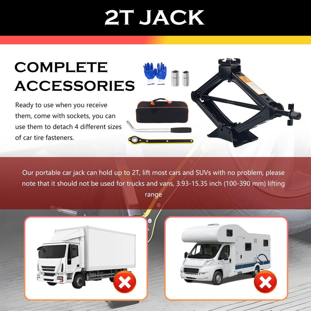 2T Scissor Jack Car Tool Kit C6162