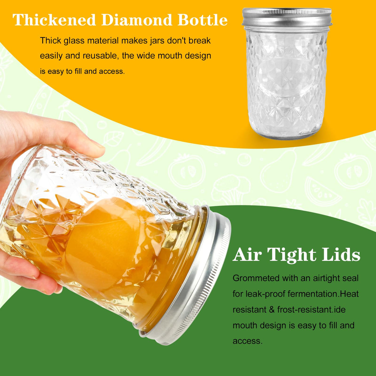 16oz Wide Mouth Mason Jars with Lids 6 Pack W83261