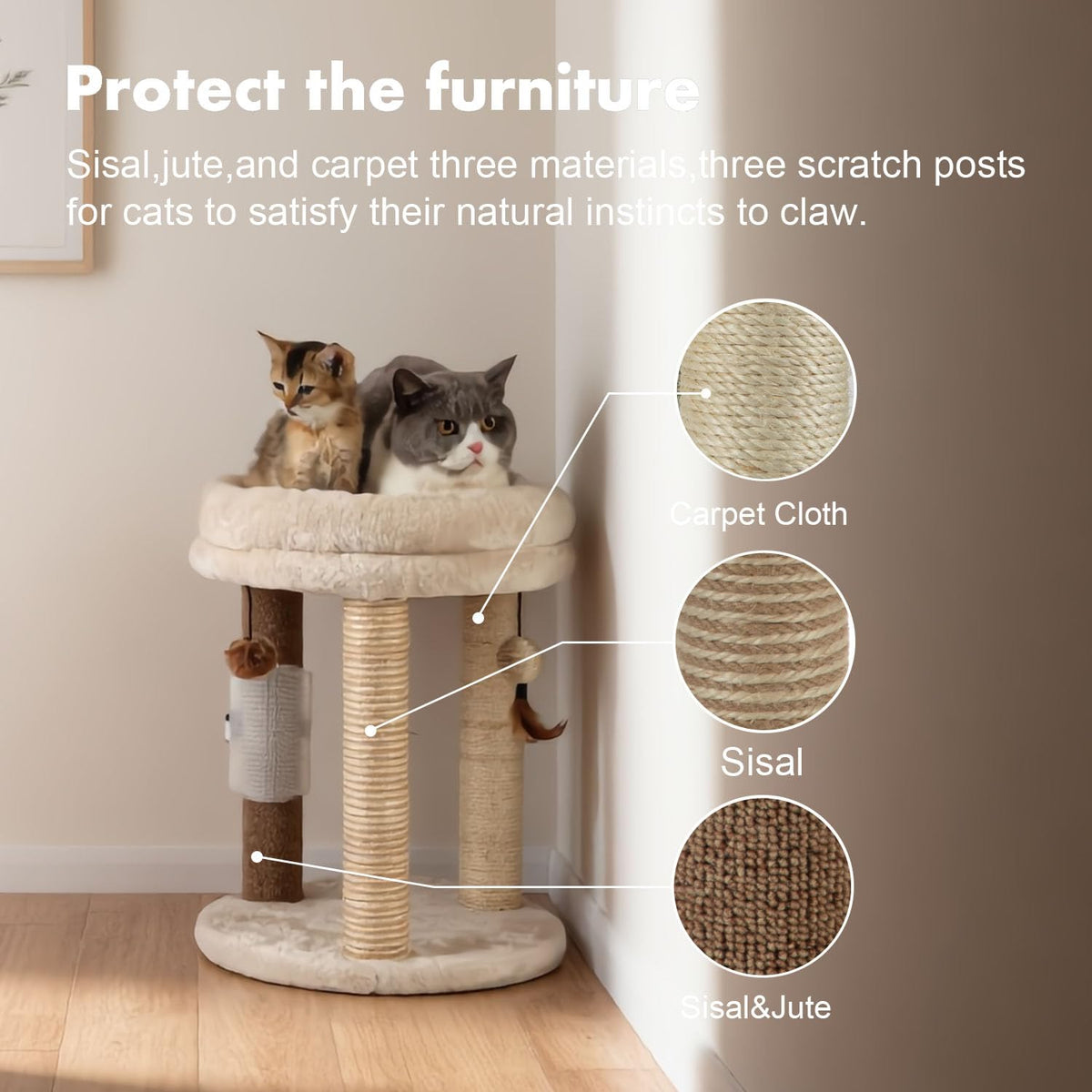Small Cat Tree with Scratching Post and Soft Bed J6843