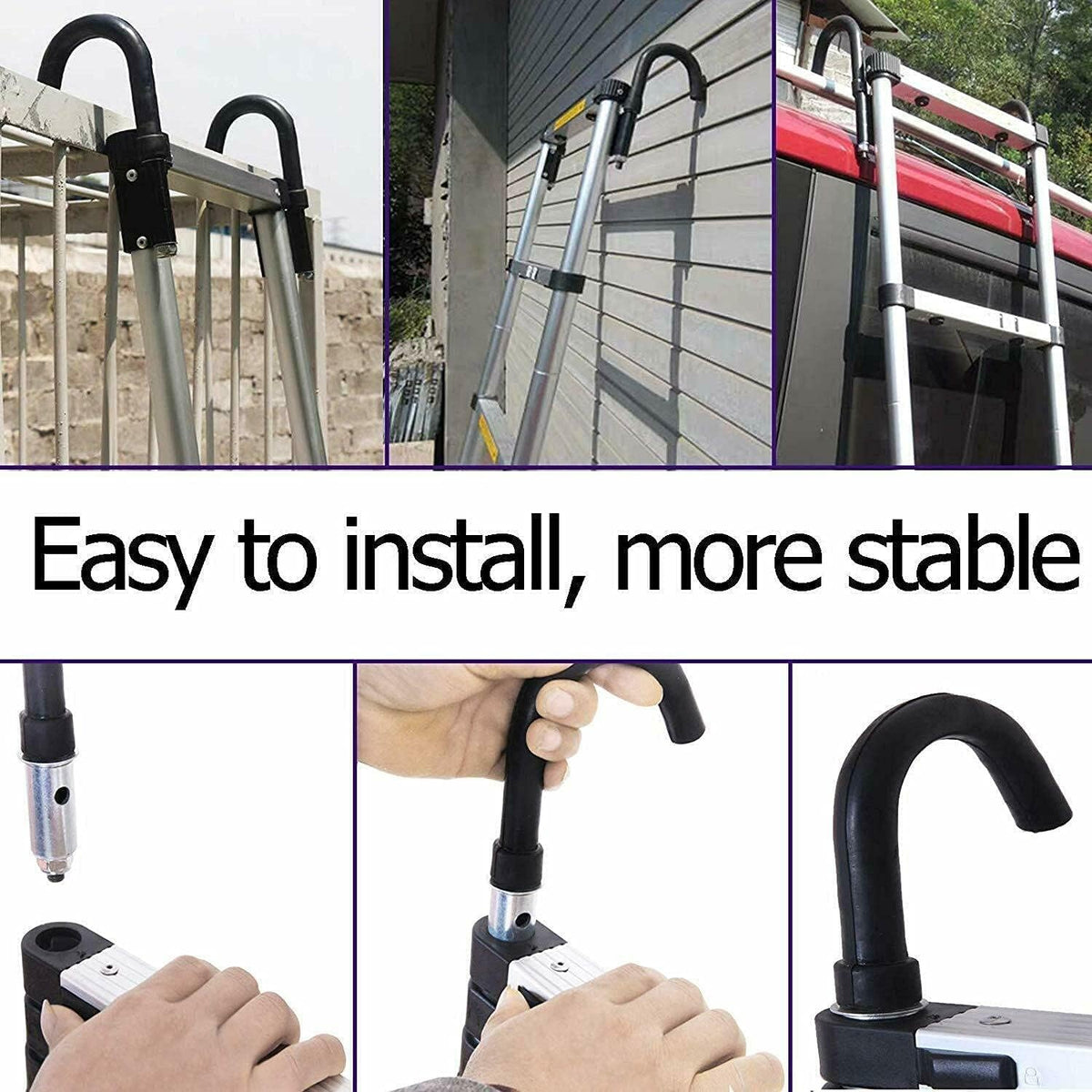 20FT Aluminum Telescoping Ladder with 2 Detachable Hooks, 330 lb Capacity B127