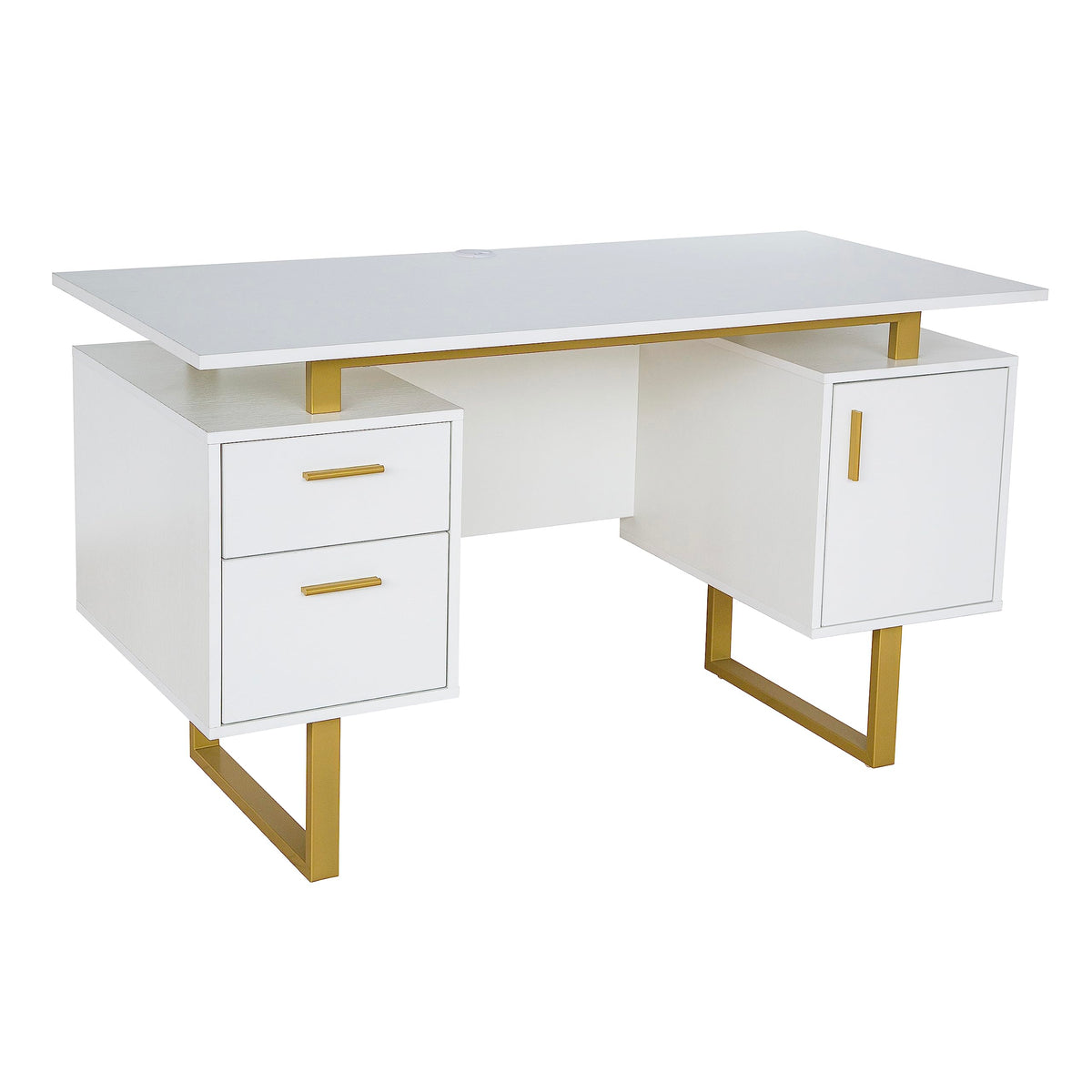 51"W Computer Desk with 2 Drawers & Storage Cabinet O38912