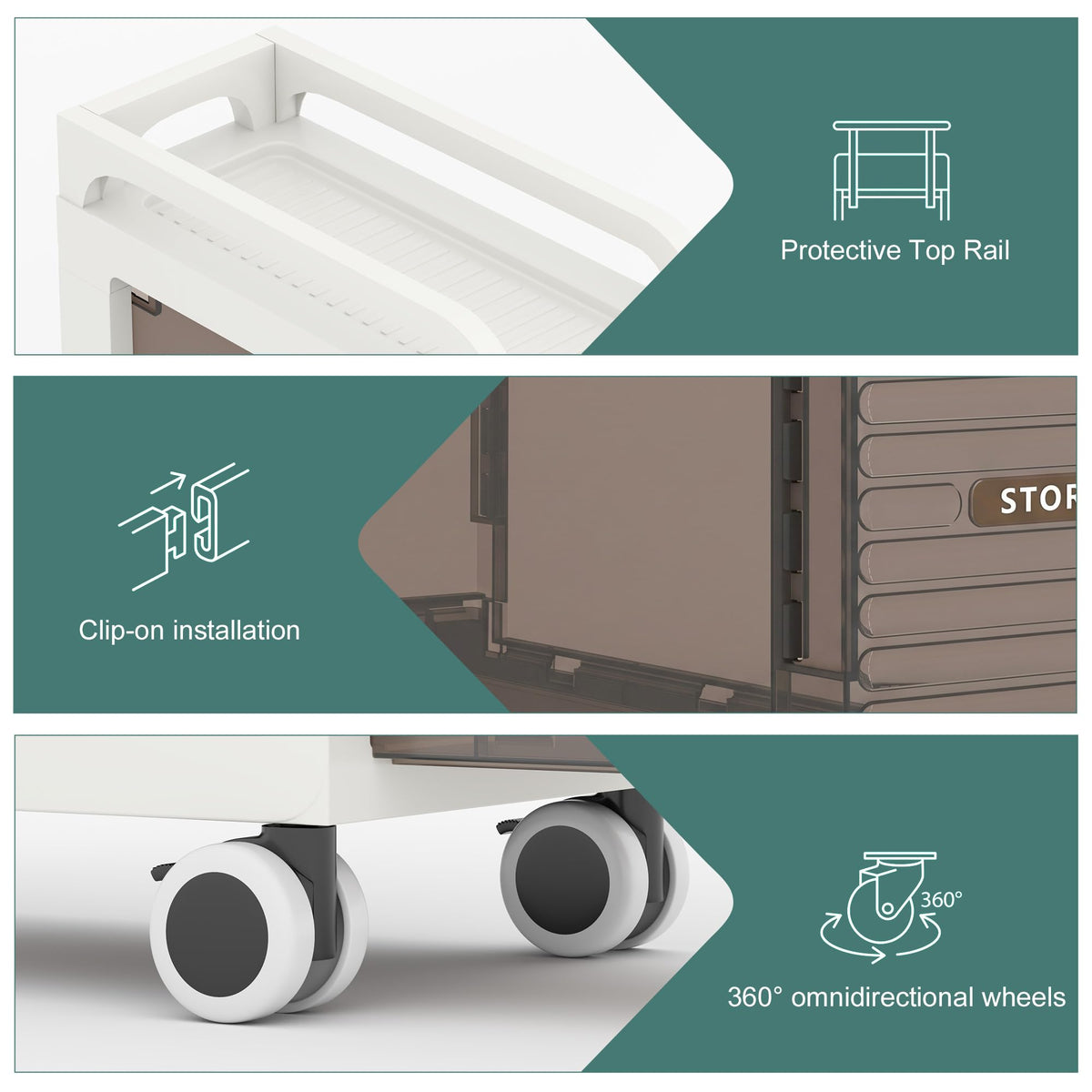 7.87" Wide Slim Bathroom Storage with Drawers and Wheels S66163
