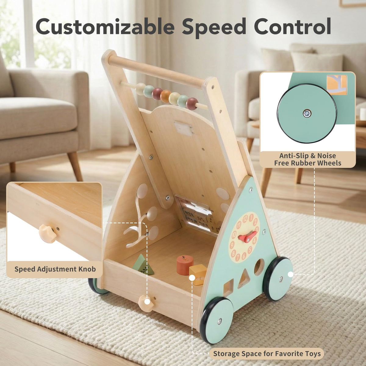 Wooden Baby Walker with Activity Center D79102