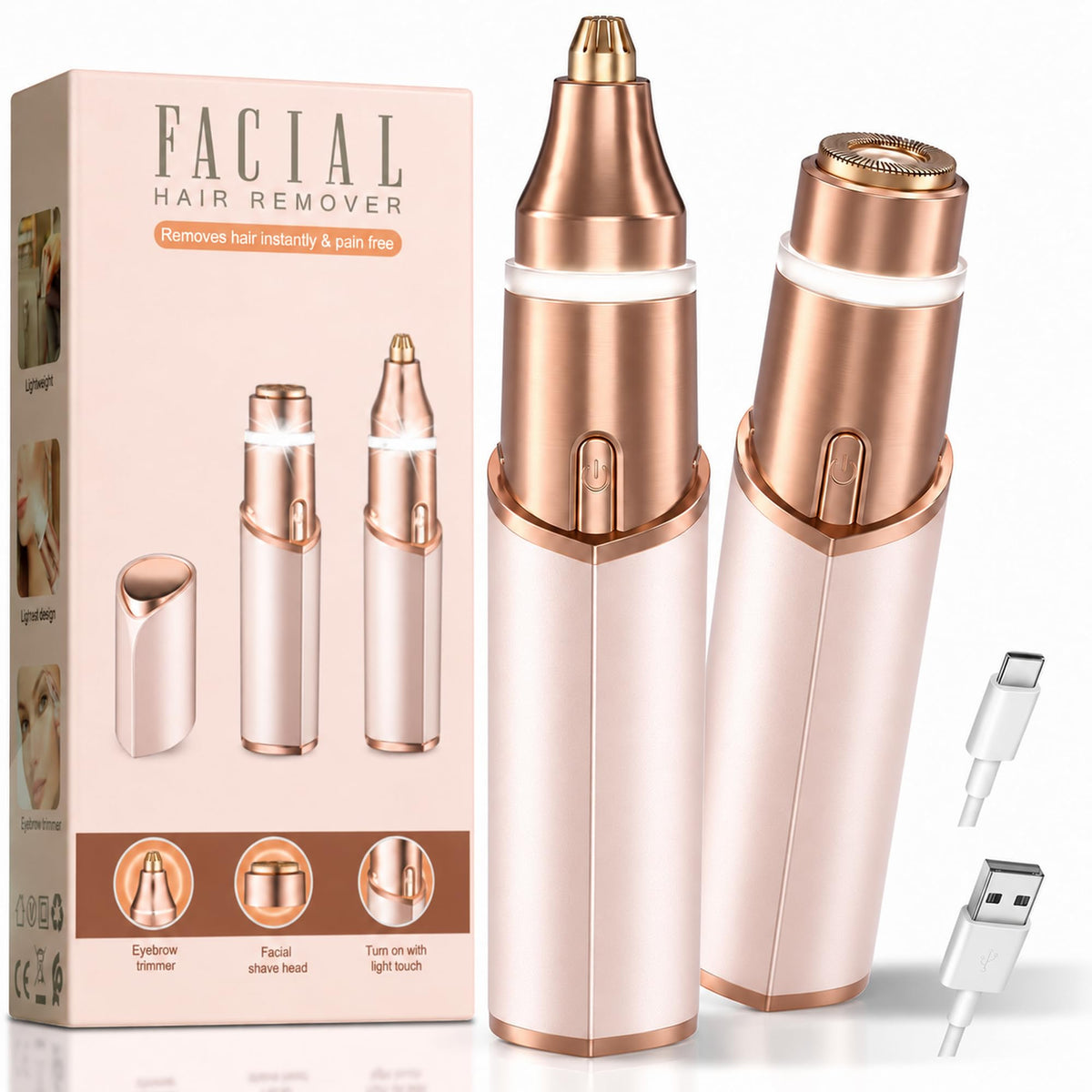 2 in 1 Electric Face Shaver with LED Light B771
