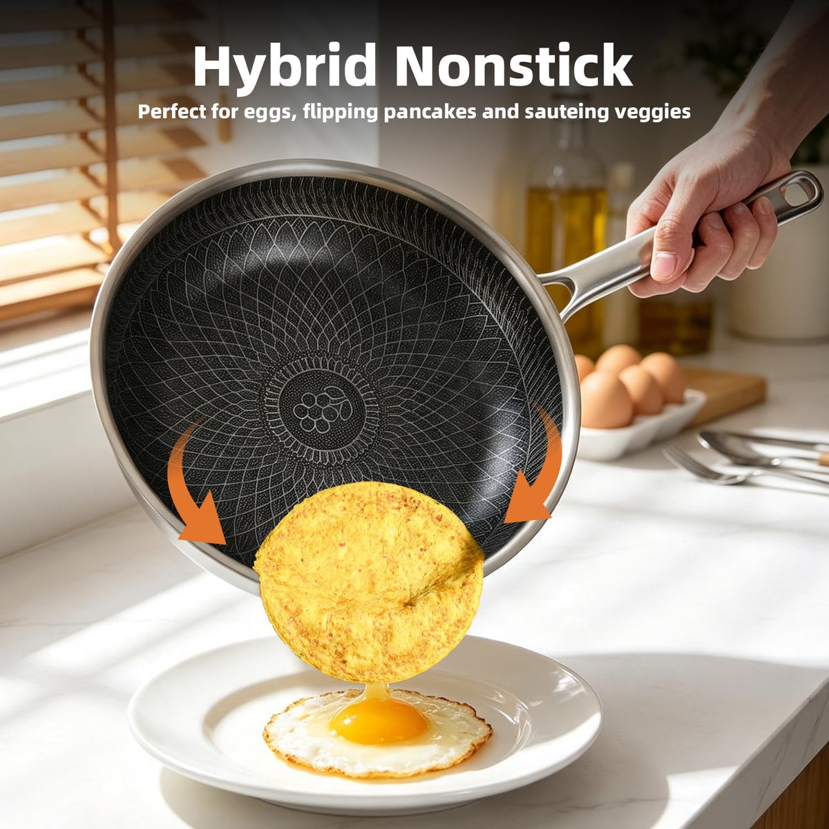 3-Piece Nonstick Stainless Steel Skillet Set with Glass Lids S348794