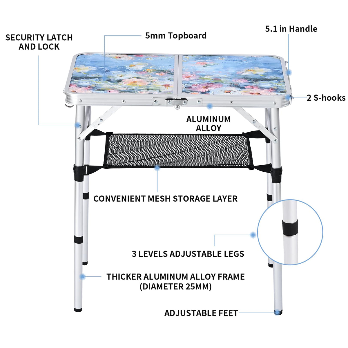 Portable 3 Adjustable Height Folding Outdoor Side Table Z451