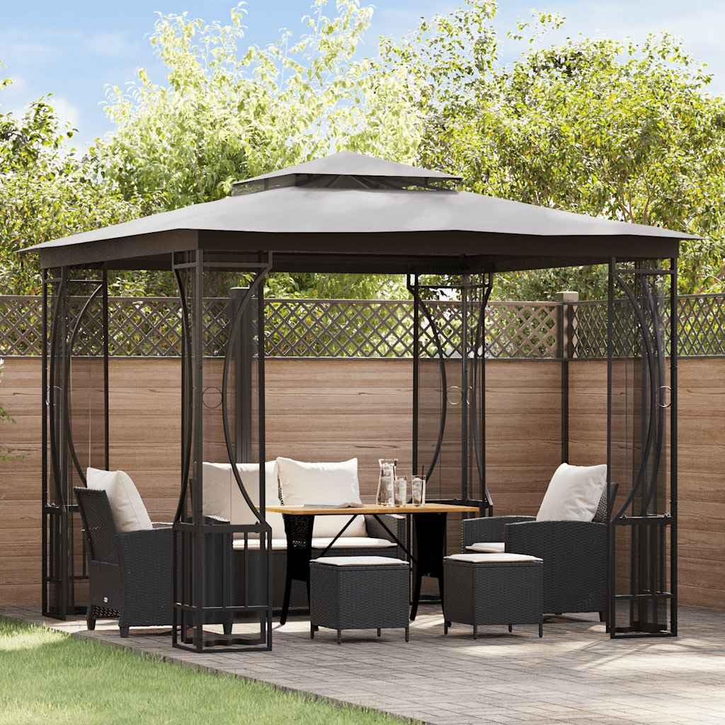 Gazebo with Nets 9.8x9.8x8.7 ft Anthracite Steel Frame Z131638