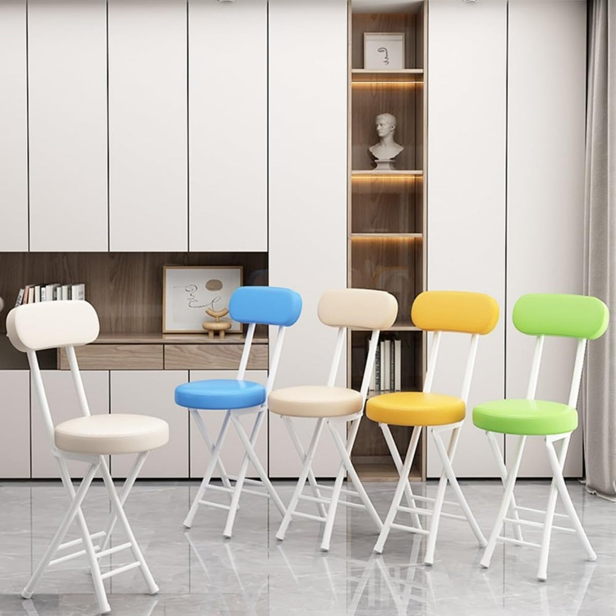 Black Cushioned Folding Stool with Backrest Z1636