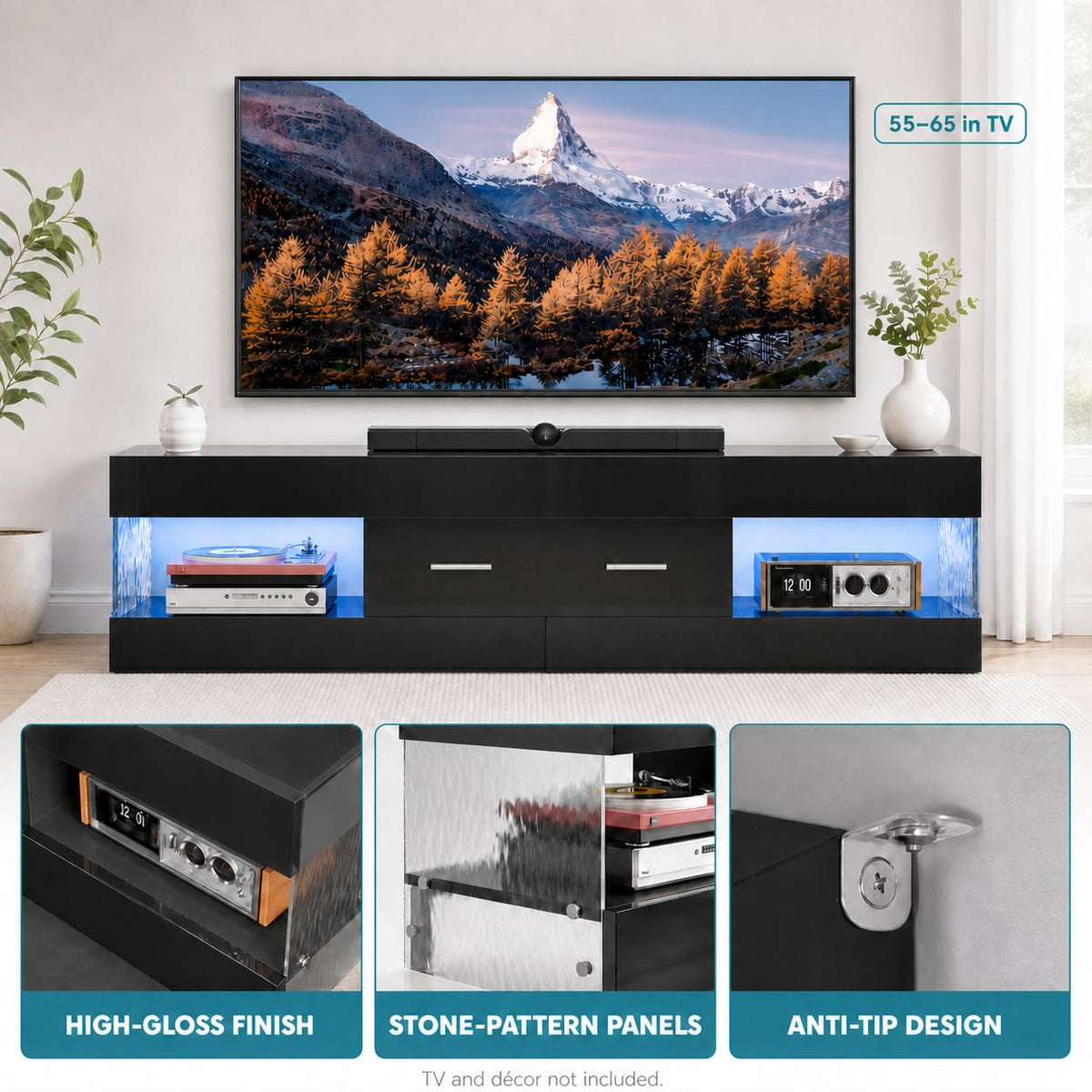 Black 60 Inch TV Stand with Drawer I26184
