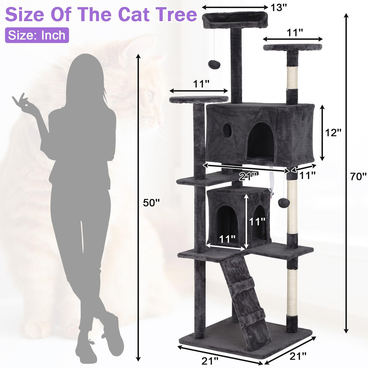70 Inch Tall Dark Grey Cat Tree Cat Climbing Tower G103
