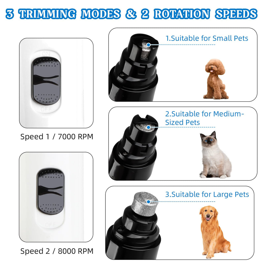 2-Speed Rechargeable Quiet Electric Pet Nail Grinder D9905