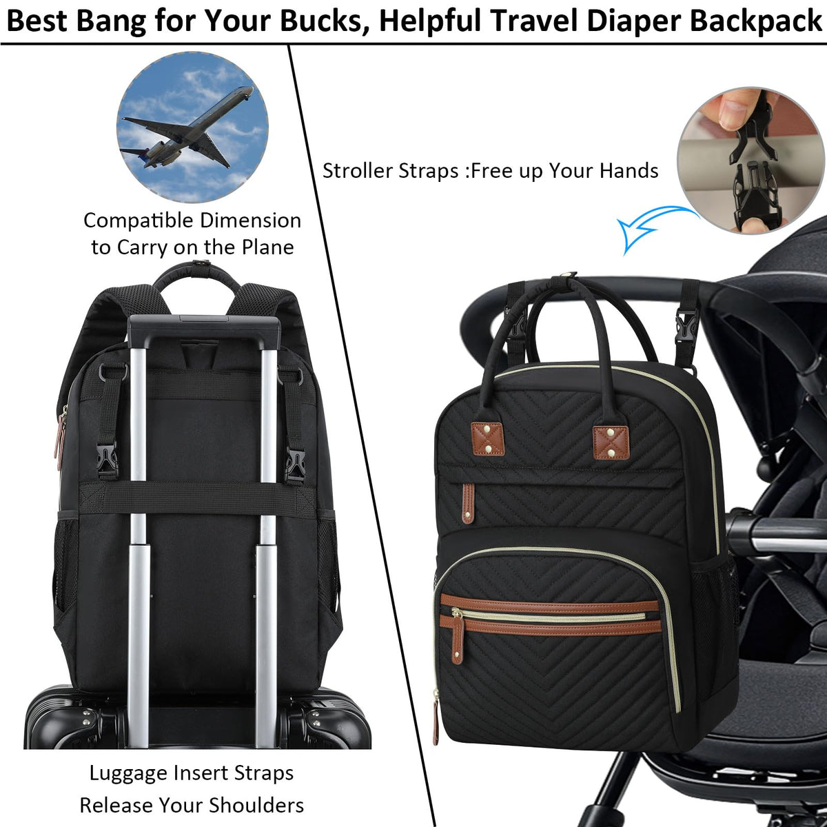 Diaper Bag Backpack with Insulated Pockets Black I3670