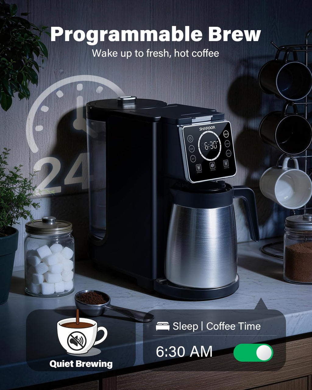 Single Serve Coffee Maker with Thermal Carafe, Matte Black H275019