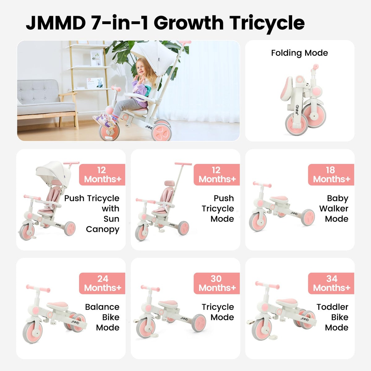 7-in-1 Foldable Toddler Tricycle R27866