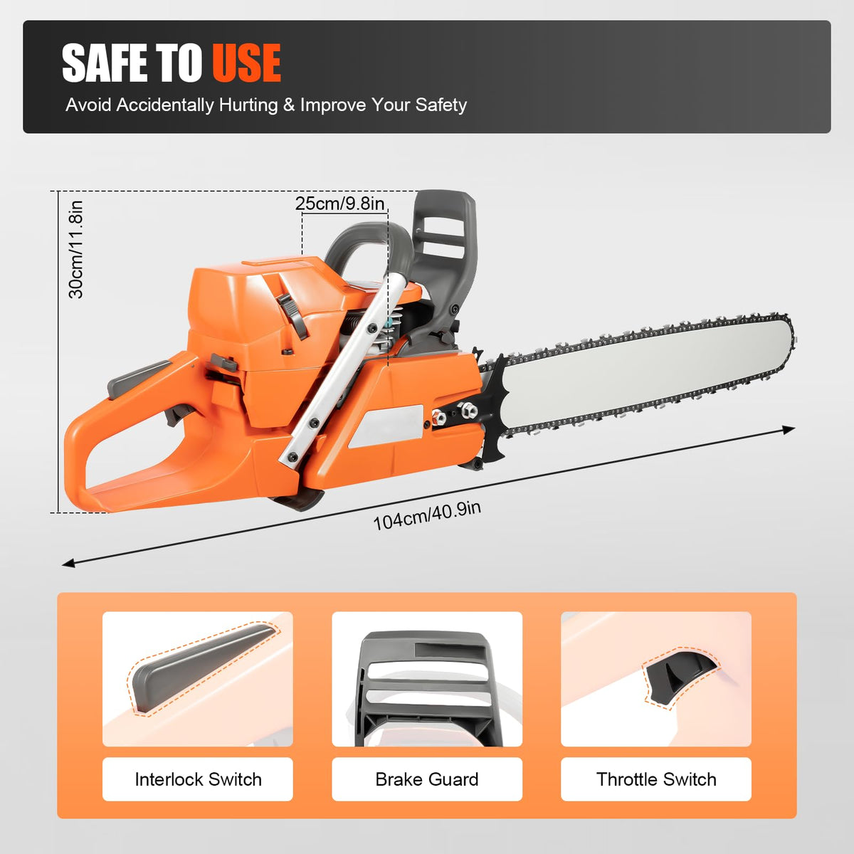 Gas Powered Chainsaw, 71.8cc 2-Stroke, 24 Inch M235755