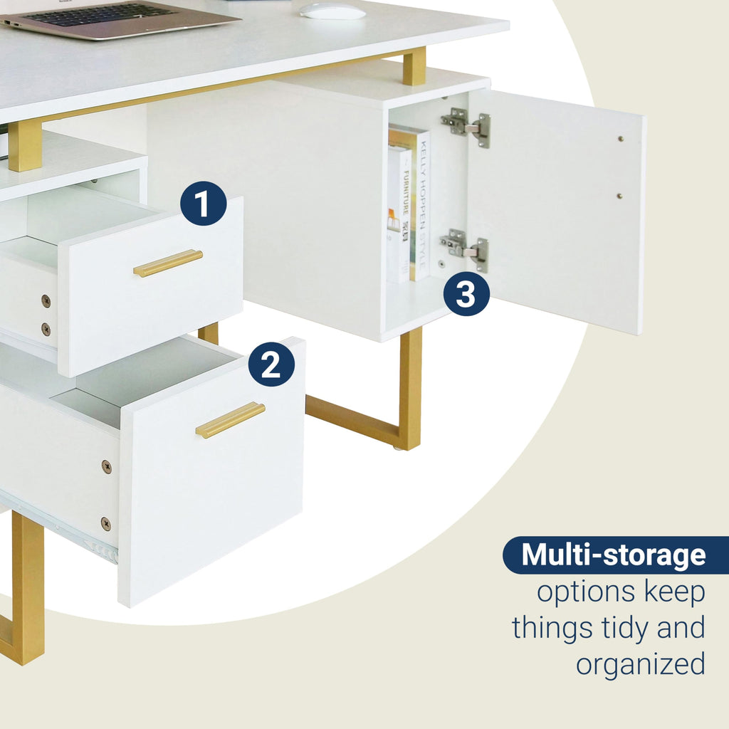 51"W Computer Desk with 2 Drawers & Storage Cabinet O38912