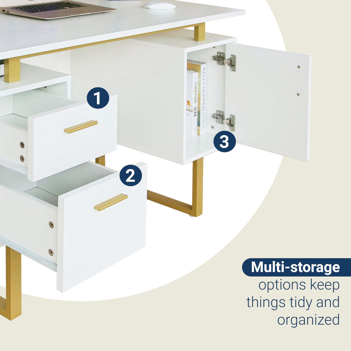 51"W Computer Desk with 2 Drawers & Storage Cabinet O38912