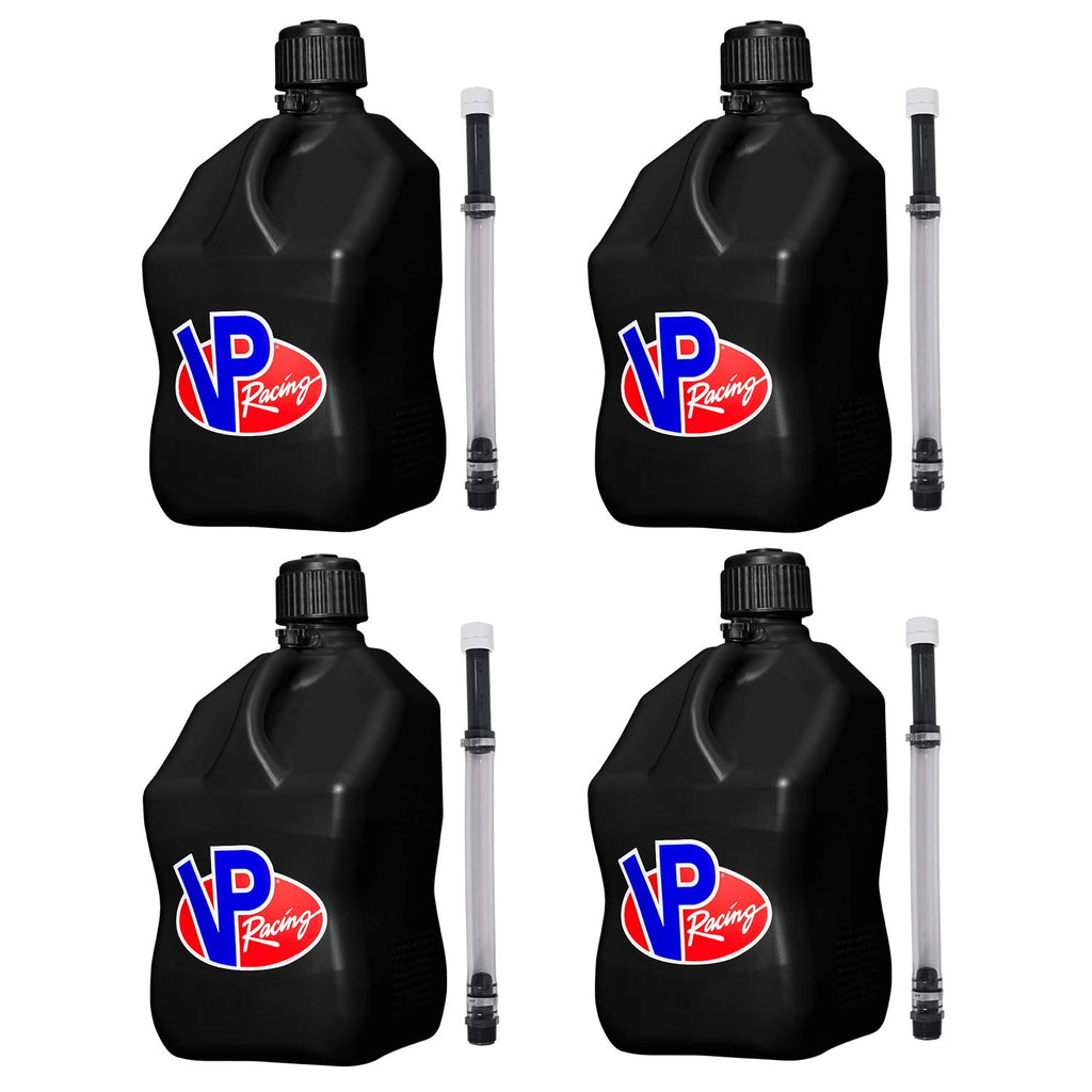 5.5 Gallon Square Motorsport Jug Black with Filler Hoses 4 Pack W71786