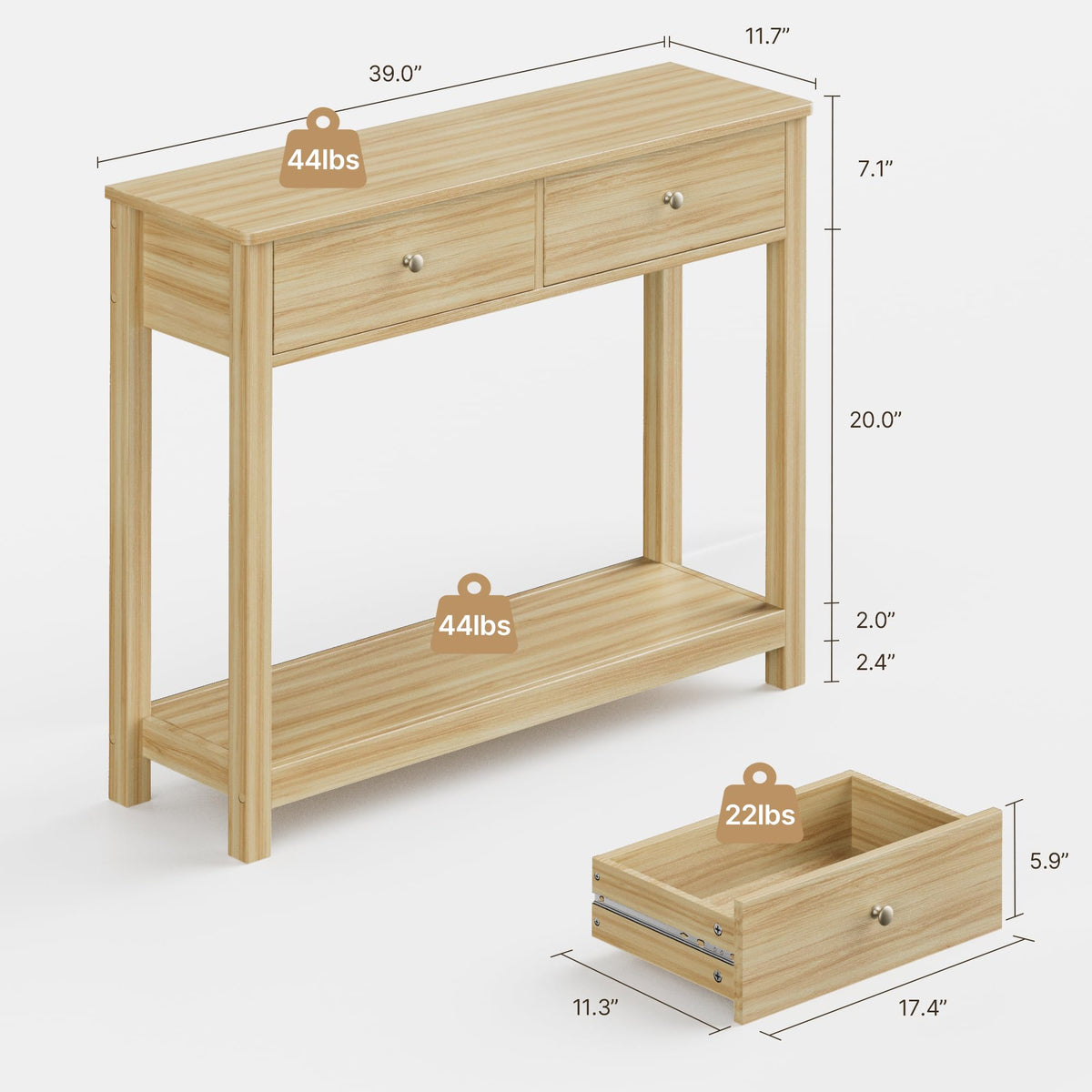 2 Drawer Oak Console Table L324556