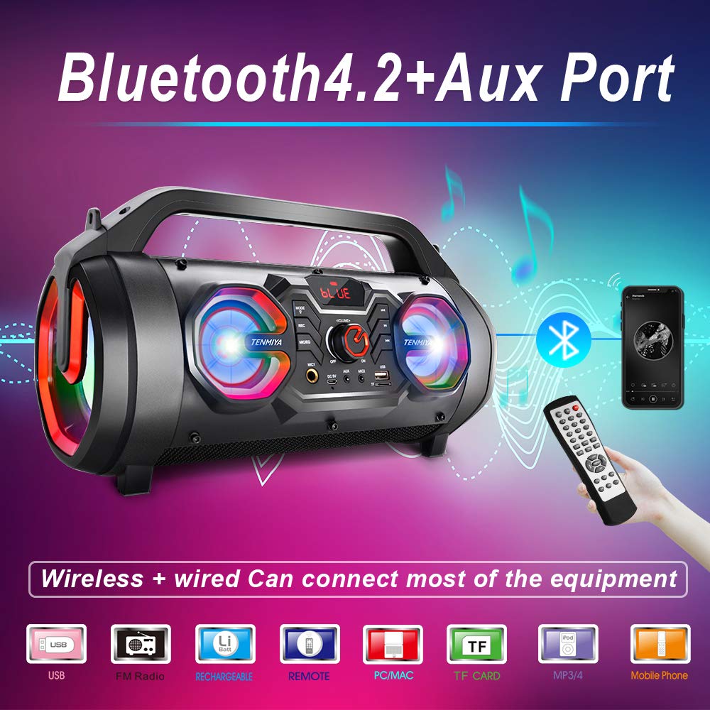 Portable Bluetooth Speaker with Subwoofer, FM Radio, RGB Lights, 30W F62754