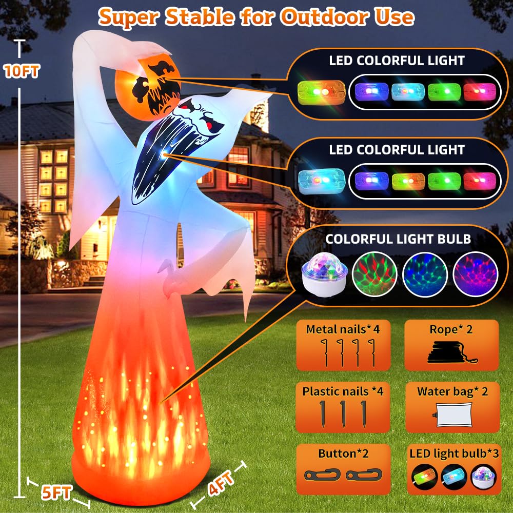 10 FT Halloween Inflatable Ghost with Pumpkin H980