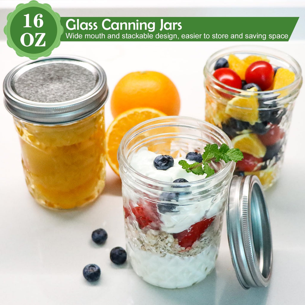 16oz Wide Mouth Mason Jars with Lids 6 Pack W83261