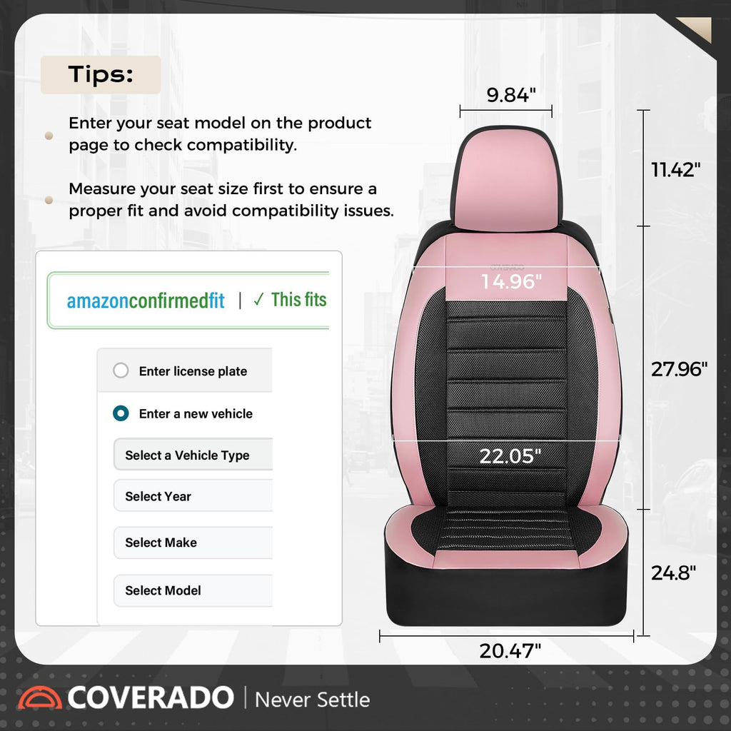 Pink Black Leather Car Seat Covers Full Set 5 Seats T40247