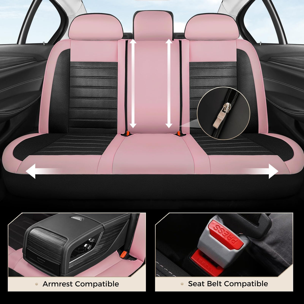 Pink Black Leather Car Seat Covers Full Set 5 Seats T40247