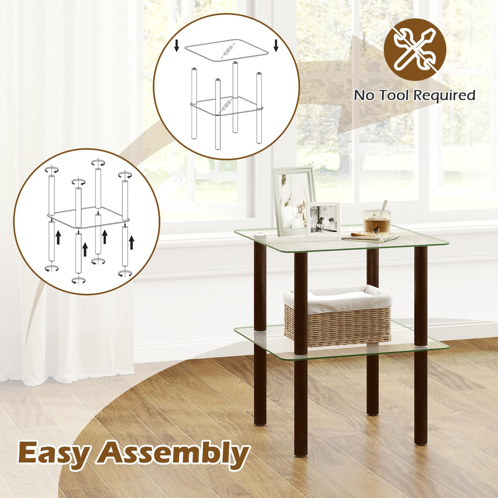 Square End Table Set of 2, 2-Tier Glass Top Sofa Side Table A641010