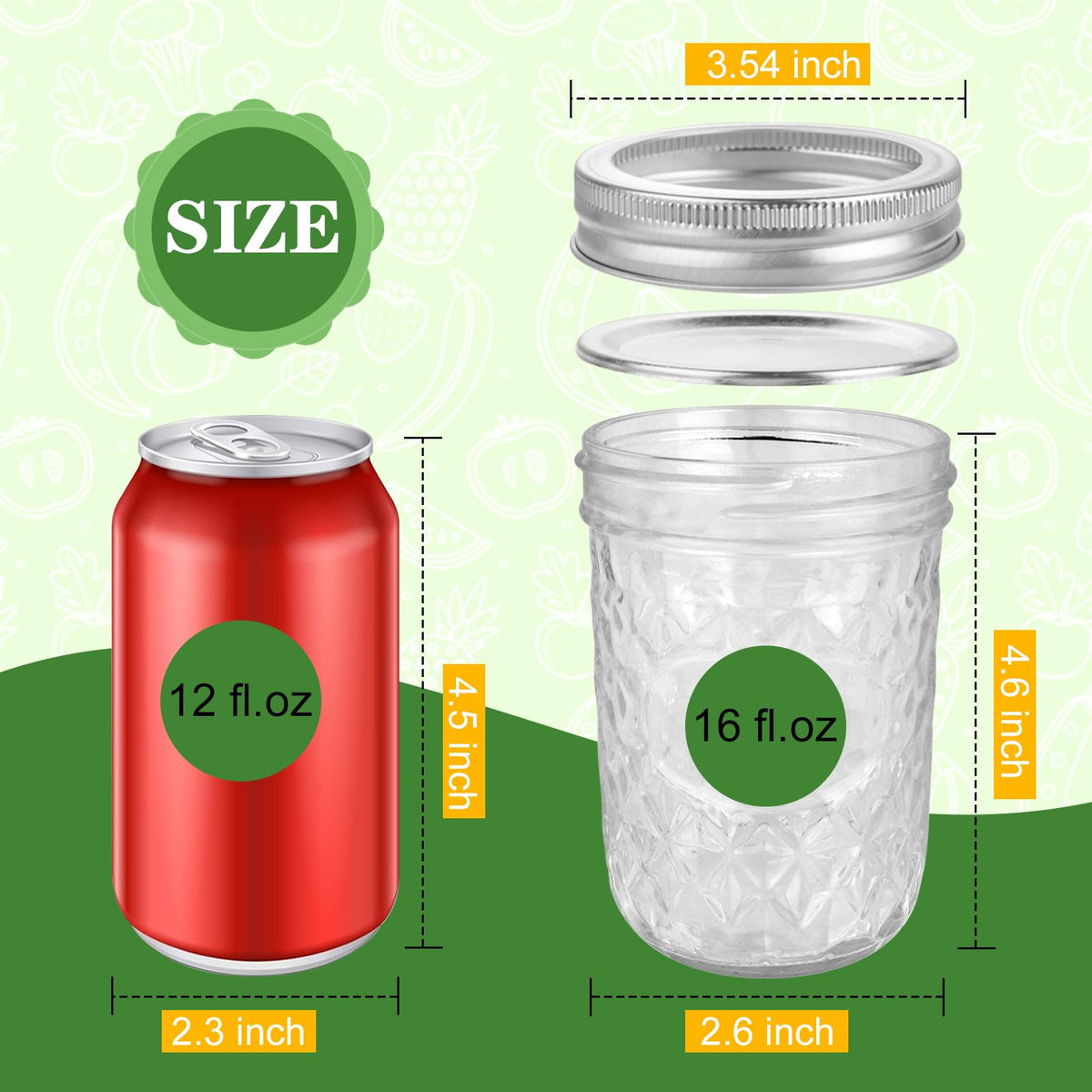16oz Wide Mouth Mason Jars with Lids 6 Pack W83261