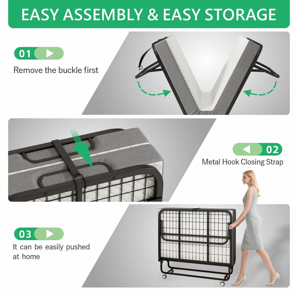 Folding Twin XL Size Bed with Memory Foam Mattress U628497