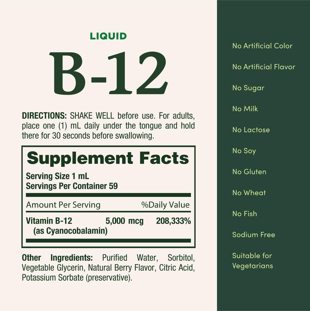 Vitamin B12 5000 mcg Sublingual Liquid 2 Fl Oz N3666