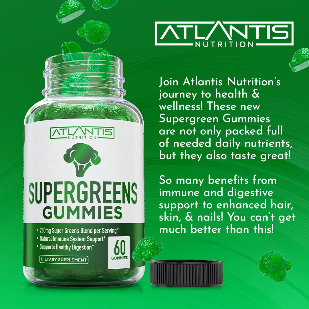 Supergreens Gummies Supplement with Spinach, Broccoli, Moringa, Beet Root, Celery, Green Tea, & Acai, Natural Raspberry Flavor, 60 cnt V1933