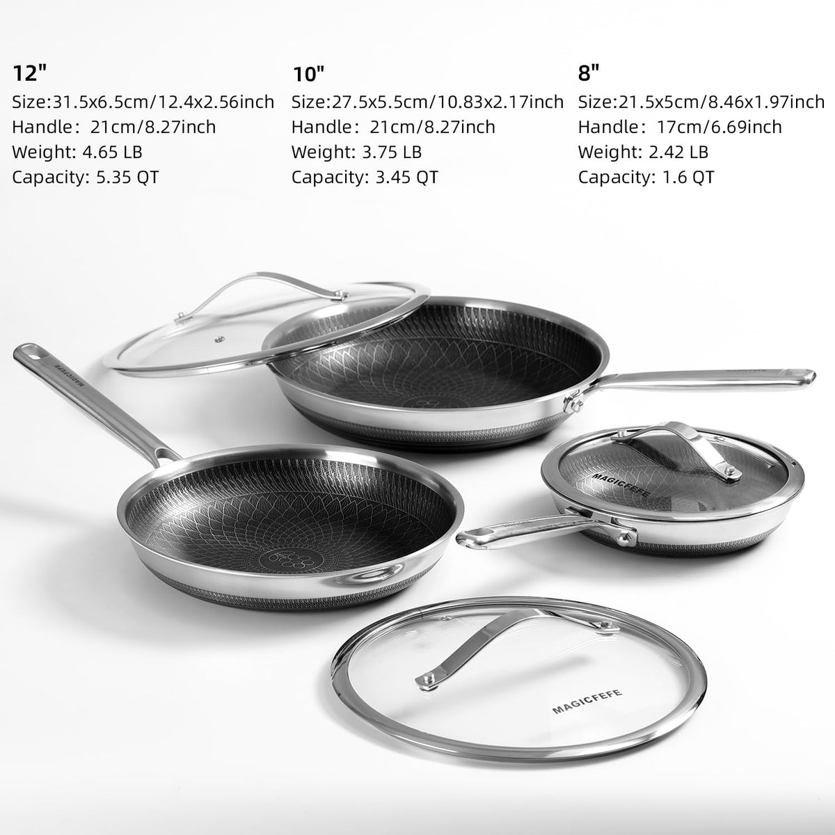3-Piece Nonstick Stainless Steel Skillet Set with Glass Lids S348794