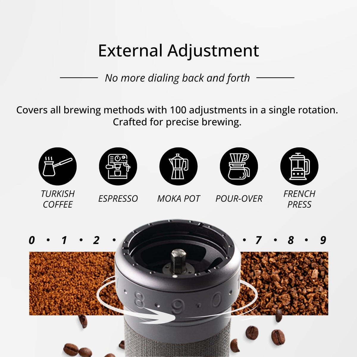Manual Coffee Grinder Silver with Carrying Case Stainless Steel Conical Burr A119383