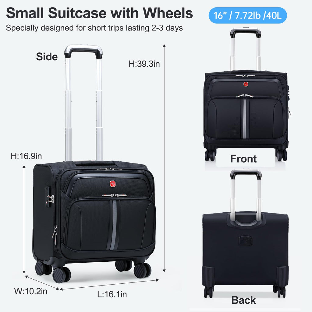 Black 16-Inch Underseat Carry-On Luggage with 4 Spinner Wheels L814460