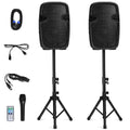 2000W 12" Portable Dual Powered Speakers PA System with Tripod Stands J801675