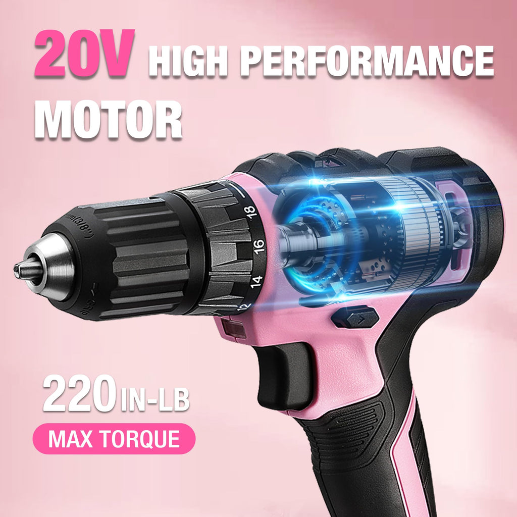Pink Cordless Drill and 141-Piece Home Tool Kit E9122