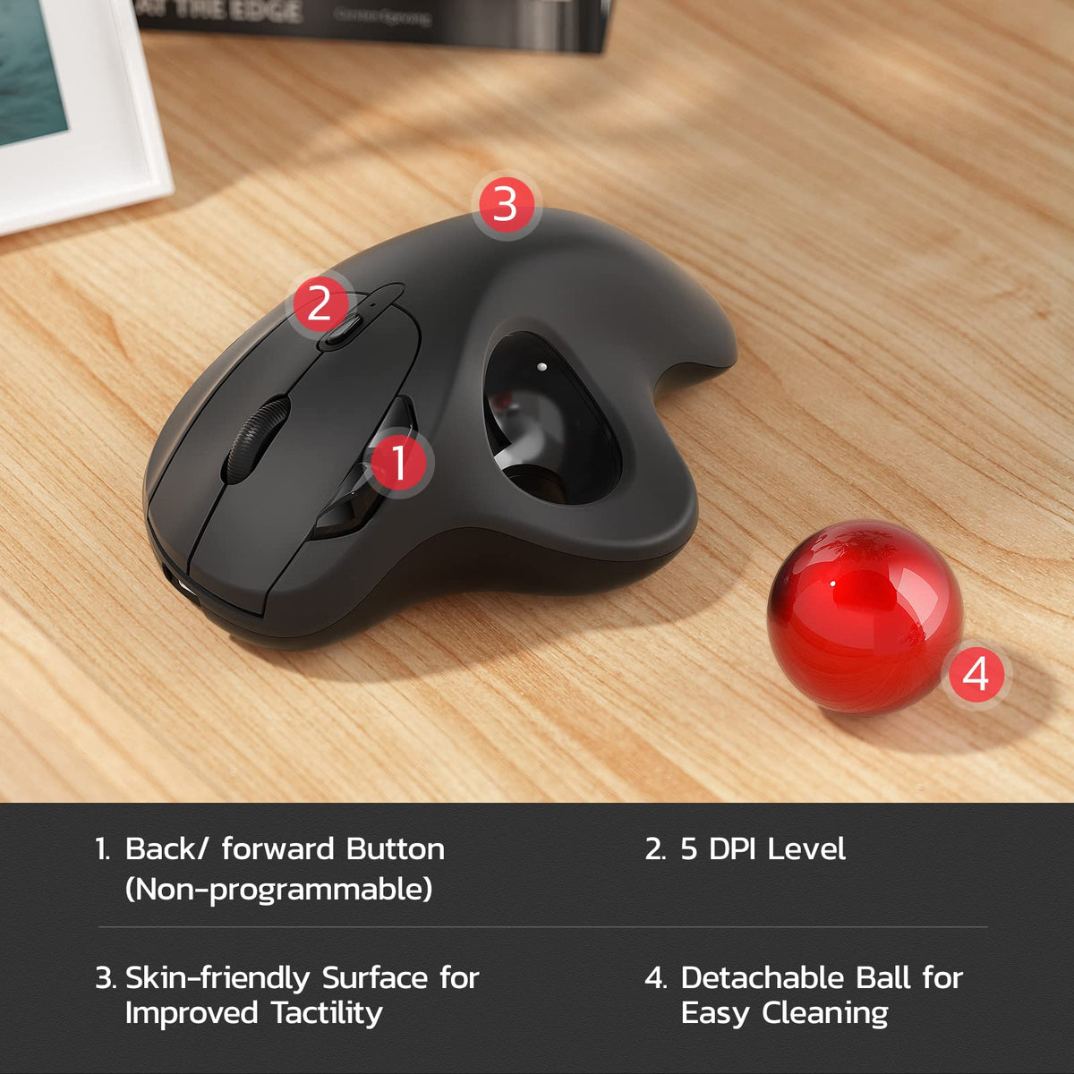 Wireless Ergonomic Thumb Control Trackball Mouse E62711