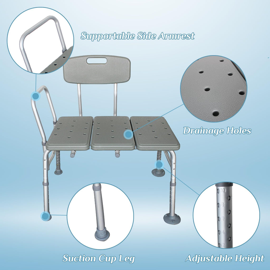 Tub Transfer Bench with Backrest and Armrest W9141