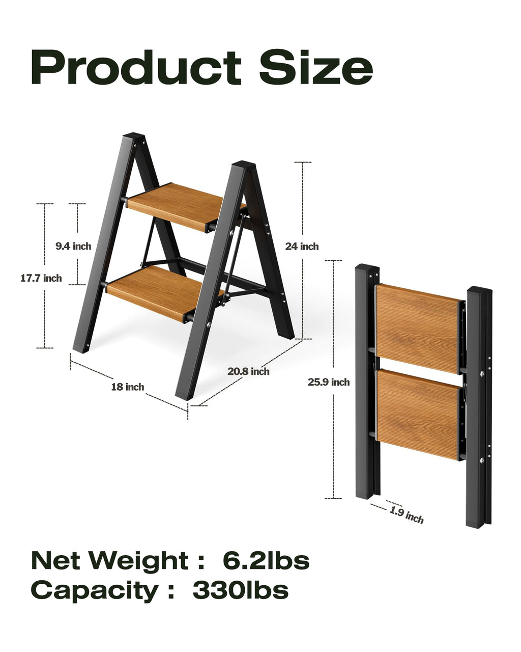 Foldable Aluminum 2 Step Stool R396